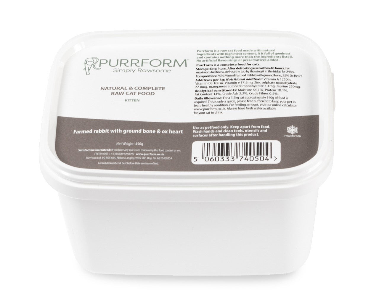 Purrform Raw Kitten Farmed Rabbit with Ground Bone & Ox Heart