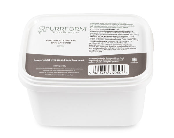 Purrform Raw Kitten Farmed Rabbit with Ground Bone & Ox Heart ...